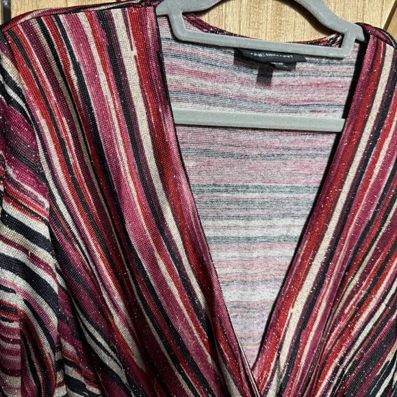 Lane Bryant Wrap Striped Wrap Dress Red Black Metallic Like New (no belt) 18/20 - Picture 3 of 4